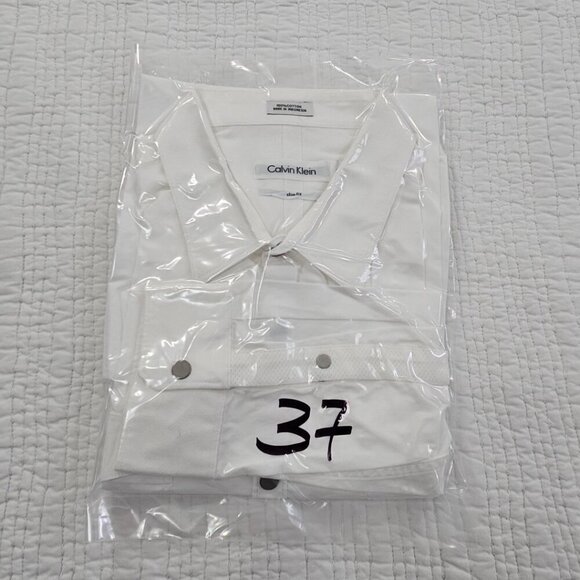 Calvin Klein Button Up Shirt Men's M White Slim Fit Snaps Long Sleeve EUC LN - Picture 15 of 15